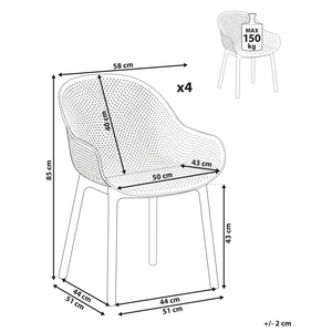 Set di 4 sedie da giardino in plastica verde oliva per interni ed esterni con braccioli, stile moderno e minimalista