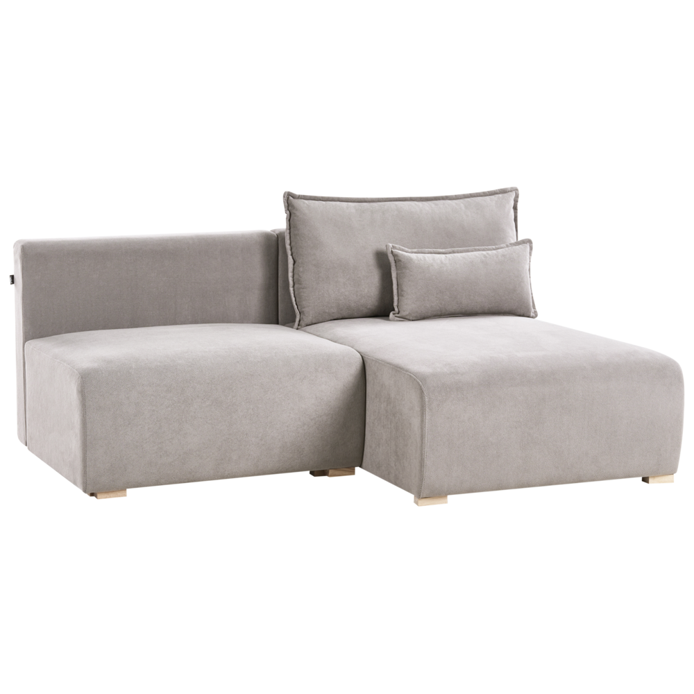 Divano angolare modulare sinistro tessuto grigio, imbottito, con funzione letto e contenitore stile minimalista