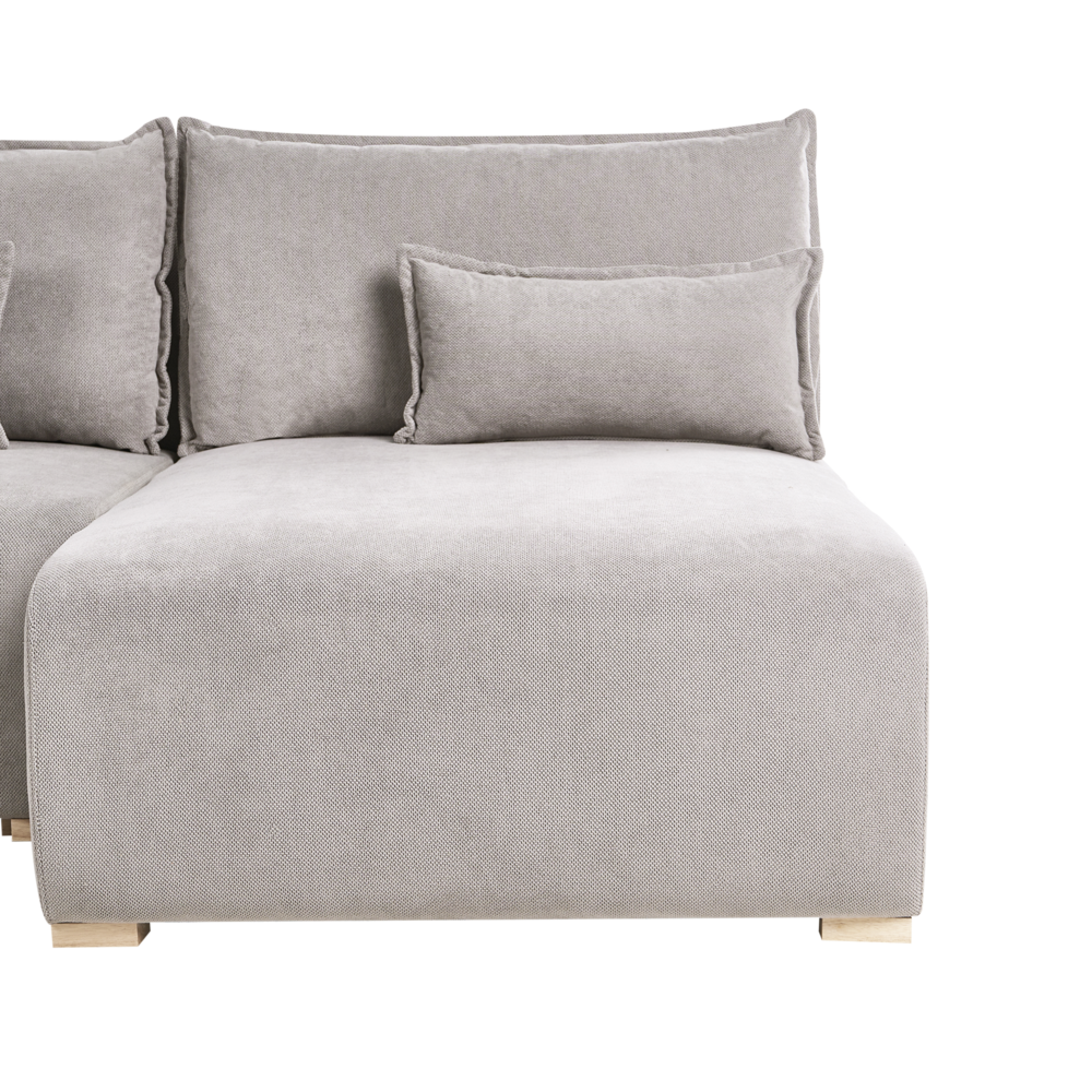 Divano angolare modulare sinistro tessuto grigio, imbottito, con funzione letto e contenitore stile minimalista