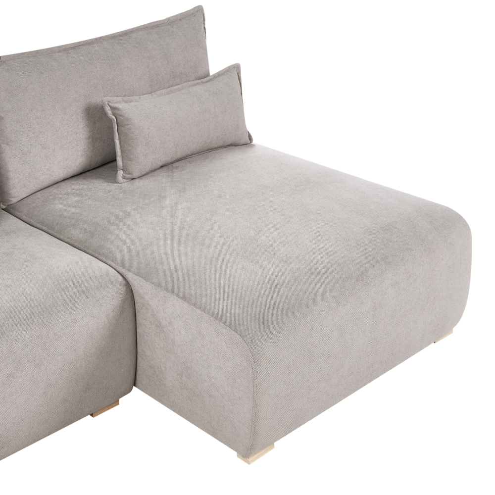 Divano angolare modulare sinistro tessuto grigio, imbottito, con funzione letto e contenitore stile minimalista