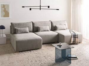 Divano modulare a U tessuto grigio con funzione letto e contenitore Stile minimalista