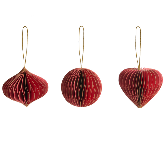 Set di 18 palline di Natale in carta a nido d'ape rossa Ornamenti da appendere Decorazioni 3D per Natale