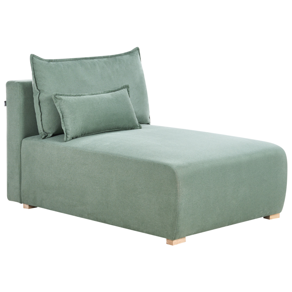 Chaise longue verde chiaro in tessuto con cuscino, stile minimalista