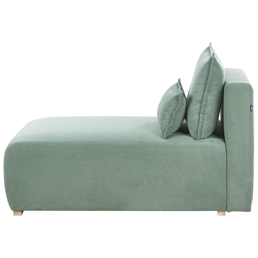 Chaise longue verde chiaro in tessuto con cuscino, stile minimalista