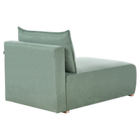 Chaise longue verde chiaro in tessuto con cuscino, stile minimalista