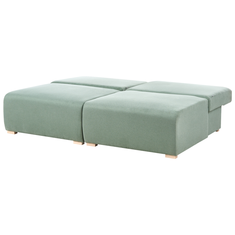 Divano componibile in tessuto verde chiaro imbottito con funzione letto e contenitore Stile minimalista