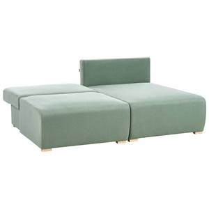 Divano componibile in tessuto verde chiaro imbottito con funzione letto e contenitore lato sinistro Stile minimalista