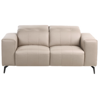 Divano stile moderno a 2 posti in ecopelle con poggiatesta regolabile e gambe in metallo tortora