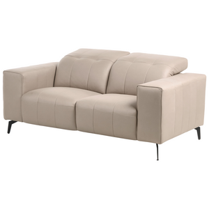 Divano stile moderno a 2 posti in ecopelle con poggiatesta regolabile e gambe in metallo tortora