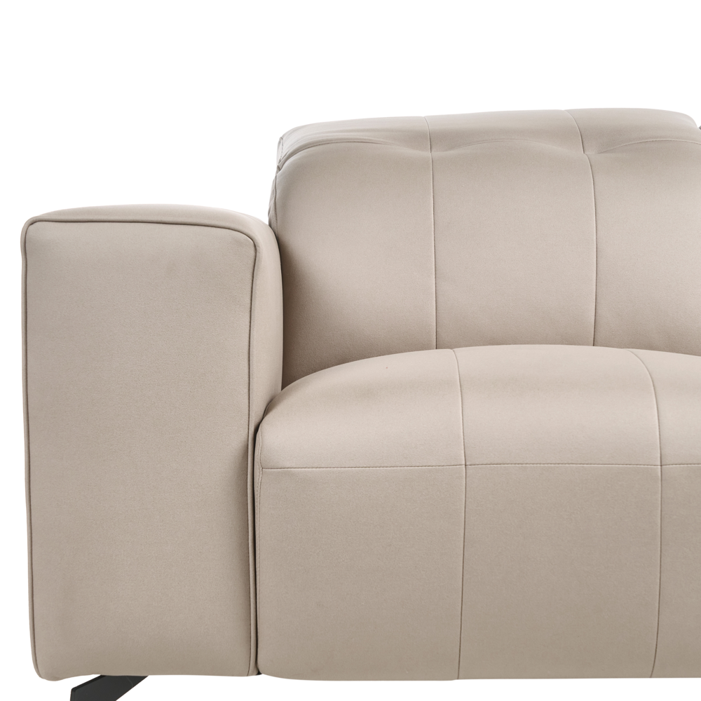 Divano stile moderno a 2 posti in ecopelle con poggiatesta regolabile e gambe in metallo tortora