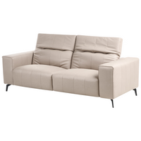 Divano stile moderno a 3 posti in ecopelle con poggiatesta regolabile e gambe in metallo tortora