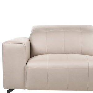 Divano stile moderno a 3 posti in ecopelle con poggiatesta regolabile e gambe in metallo tortora