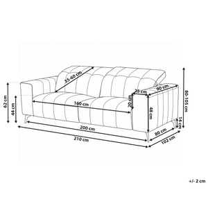 Divano stile moderno a 3 posti in ecopelle con poggiatesta regolabile e gambe in metallo tortora