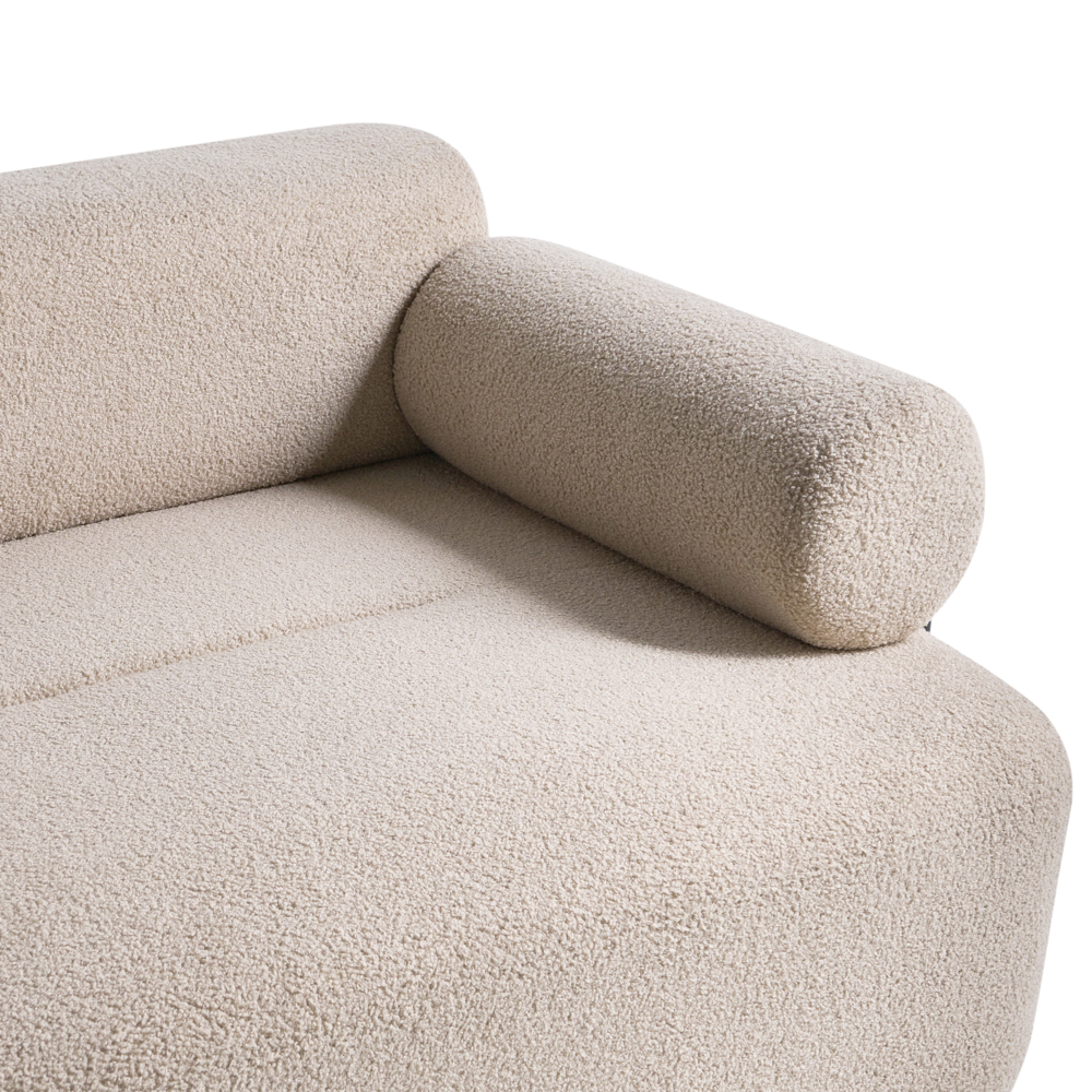 Divano a 2 posti tessuto beige elementi morbidi neri stile moderno soggiorno