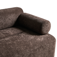 Divano a 2 posti tessuto marrone chiaro elementi morbidi neri stile moderno soggiorno