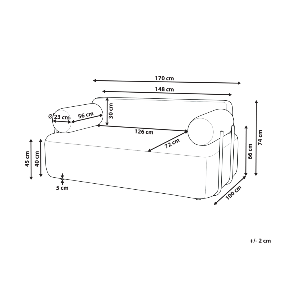 Divano a 2 posti tessuto marrone chiaro elementi morbidi neri stile moderno soggiorno