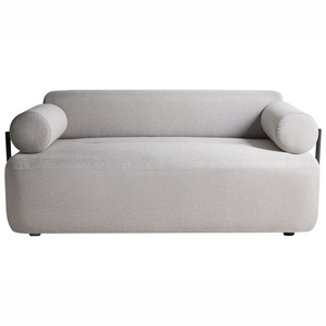 Divano a 2 posti tessuto grigio chiaro elementi morbidi neri stile moderno soggiorno