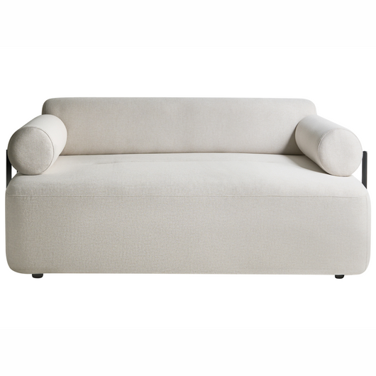 Divano a 2 posti tessuto bianco sporco elementi morbidi neri stile moderno soggiorno