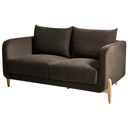 Divano a 2 posti Rivestimento in ciniglia marrone scuro Gambe in legno con braccioli Angolo lettura soggiorno Stile scandinavo moderno