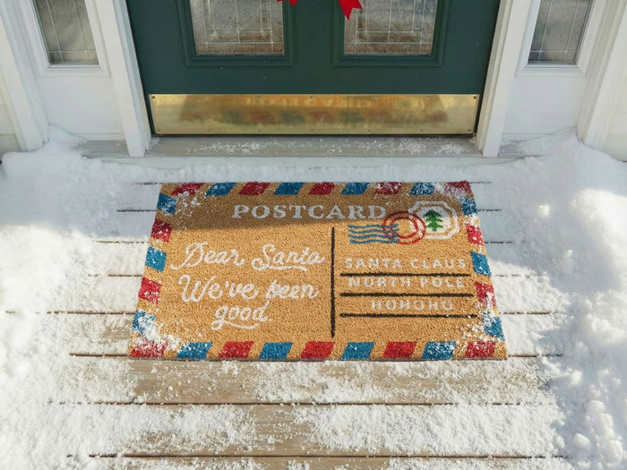 Zerbino in fibra di cocco naturale con fondo in gomma 50 x 80 cm Motivo natalizio Cartolina di Natale Antiscivolo