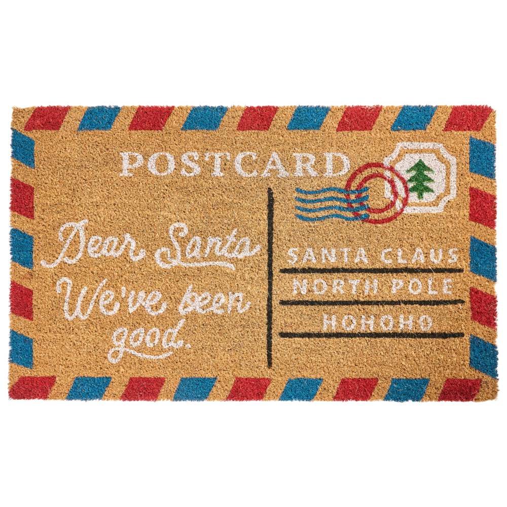 Zerbino in fibra di cocco naturale con fondo in gomma 50 x 80 cm Motivo natalizio Cartolina di Natale Antiscivolo