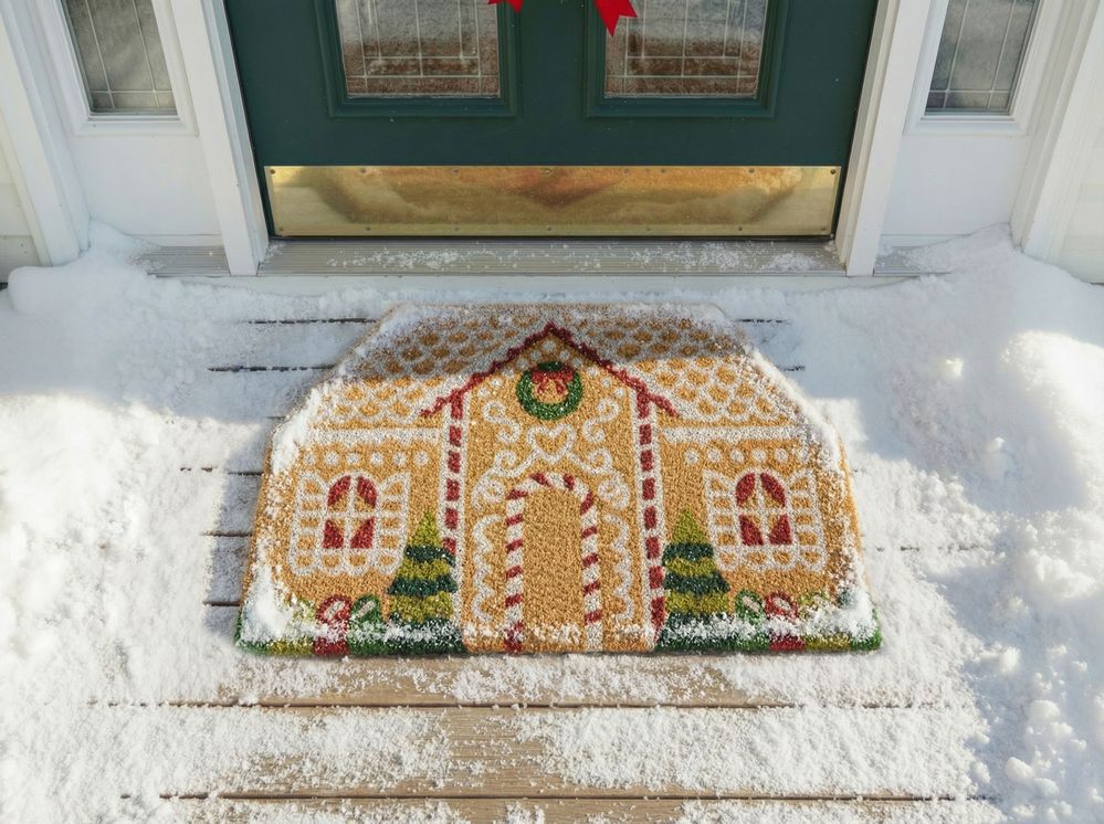 Zerbino in fibra di cocco naturale con fondo in gomma 45 x 75 cm Motivo natalizio Cartolina di Natale Antiscivolo