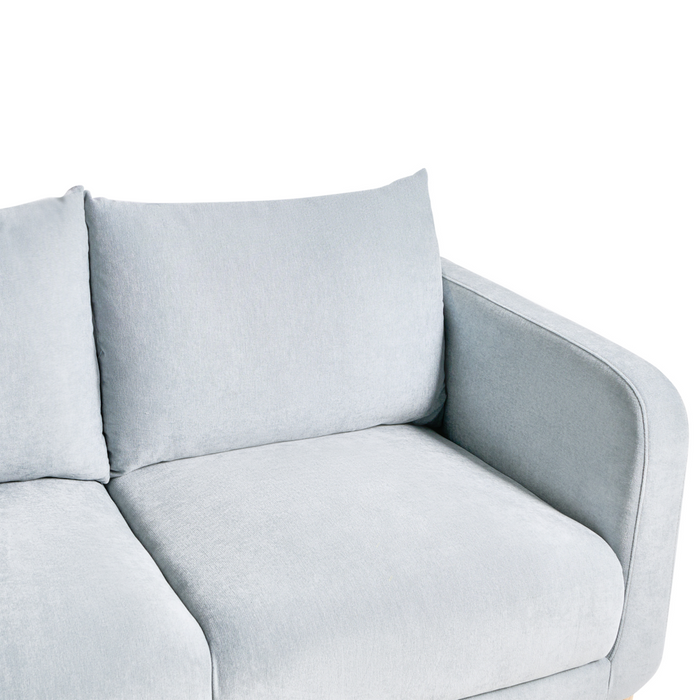 Divano a 2 posti Rivestimento in ciniglia azzurro Gambe in legno con braccioli Angolo lettura soggiorno Stile scandinavo moderno