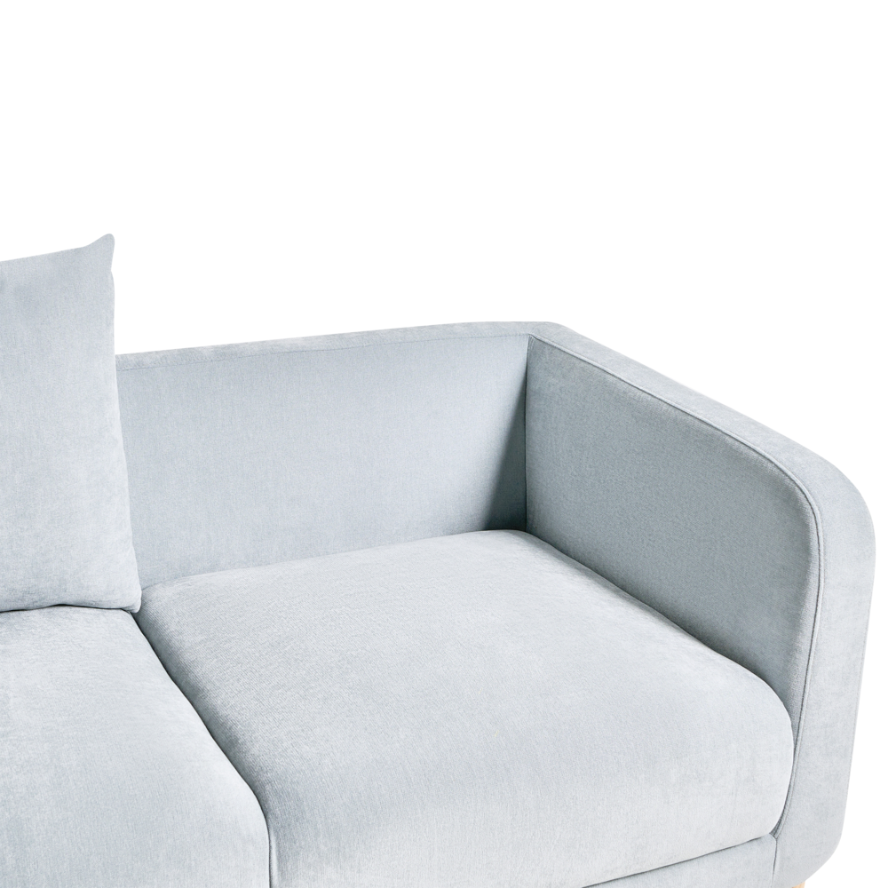 Divano a 2 posti Rivestimento in ciniglia azzurro Gambe in legno con braccioli Angolo lettura soggiorno Stile scandinavo moderno