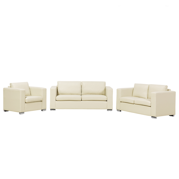 Set di divani Suite 3+2+1 Rivestimento in pelle crosta beige chiaro Gambe cromate Poltrona 3 posti Poltrona Bundle