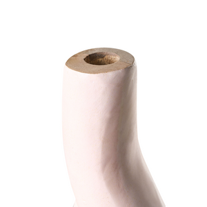 Vaso decorativo in legno di mango beige e nero realizzato a mano con collo stretto