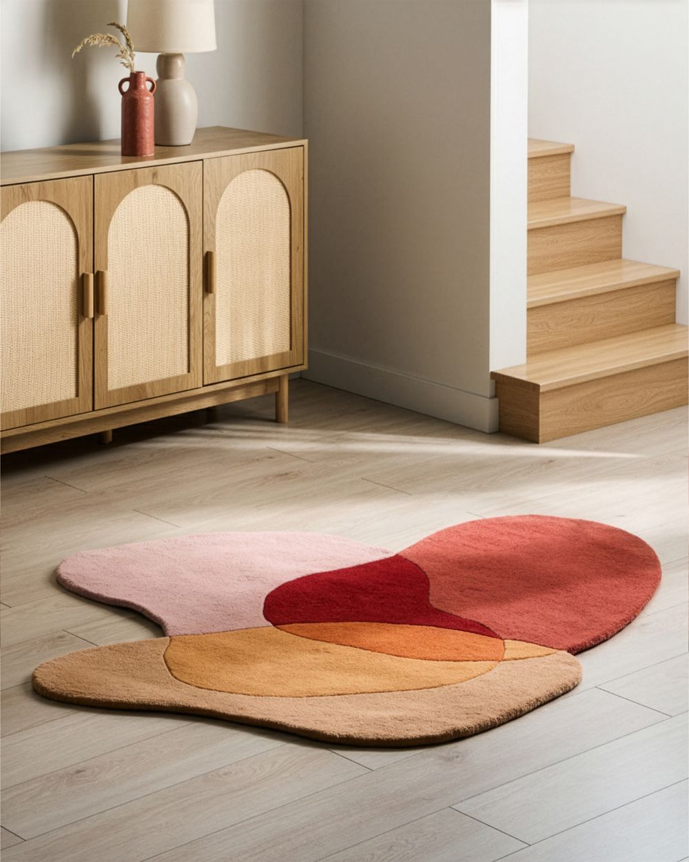 Tappeto per aree multicolore in lana 140 x 140 cm Tappeto di forma irregolare