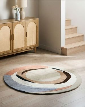 Tappeto per aree in lana multicolore ⌀ 140 cm Tappeto d'accento di forma rotonda irregolare