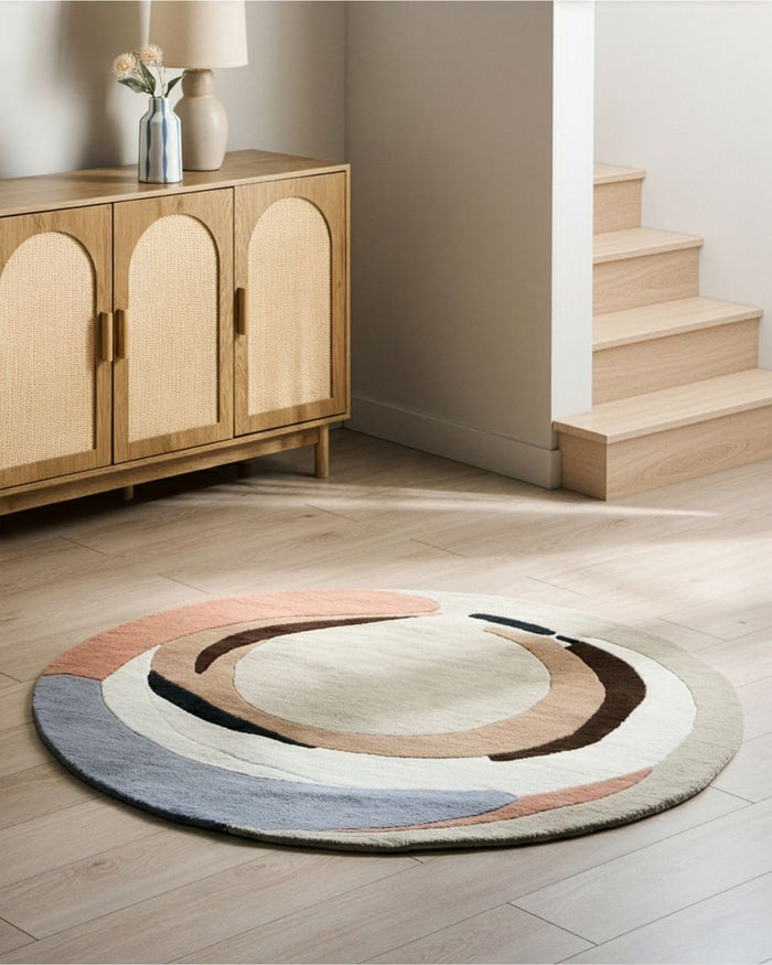 Tappeto per aree in lana multicolore ⌀ 140 cm Tappeto d'accento di forma rotonda irregolare