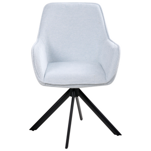 Sedia da pranzo girevole in tessuto azzurro con braccioli, stile moderno scandinavo