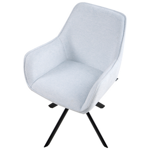 Sedia da pranzo girevole in tessuto azzurro con braccioli, stile moderno scandinavo