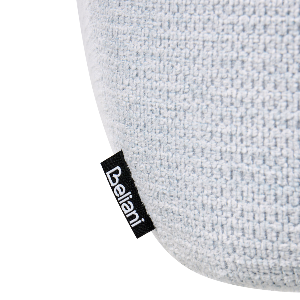 Sedia da pranzo girevole in tessuto azzurro con braccioli, stile moderno scandinavo