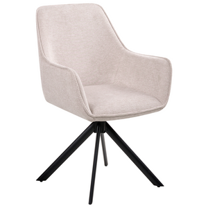 Sedia da pranzo girevole in tessuto beige chiaro con braccioli, stile moderno scandinavo