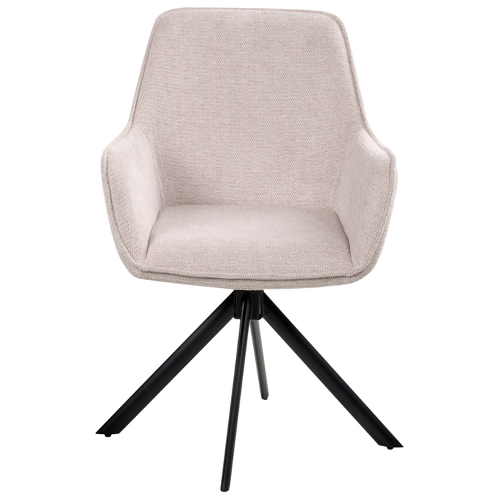 Sedia da pranzo girevole in tessuto beige chiaro con braccioli, stile moderno scandinavo