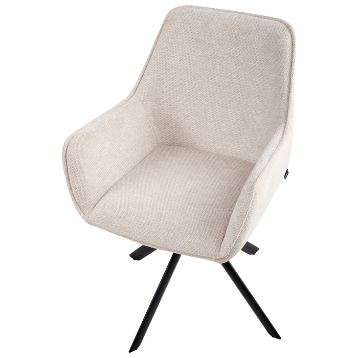 Sedia da pranzo girevole in tessuto beige chiaro con braccioli, stile moderno scandinavo