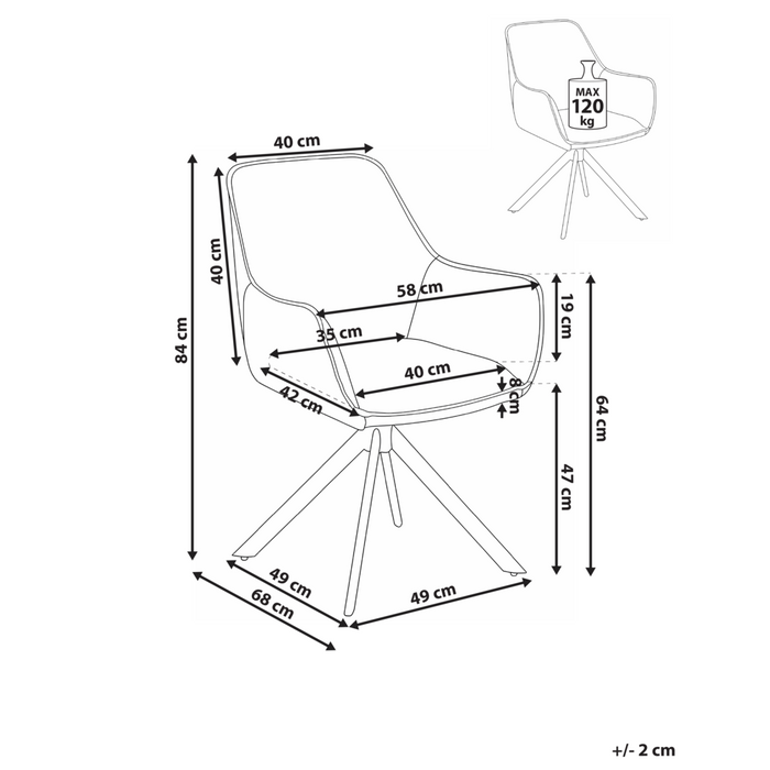 Sedia da pranzo girevole in ecopelle marrone con braccioli, stile moderno scandinavo