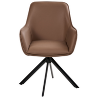 Sedia da pranzo girevole in ecopelle marrone con braccioli, stile moderno scandinavo