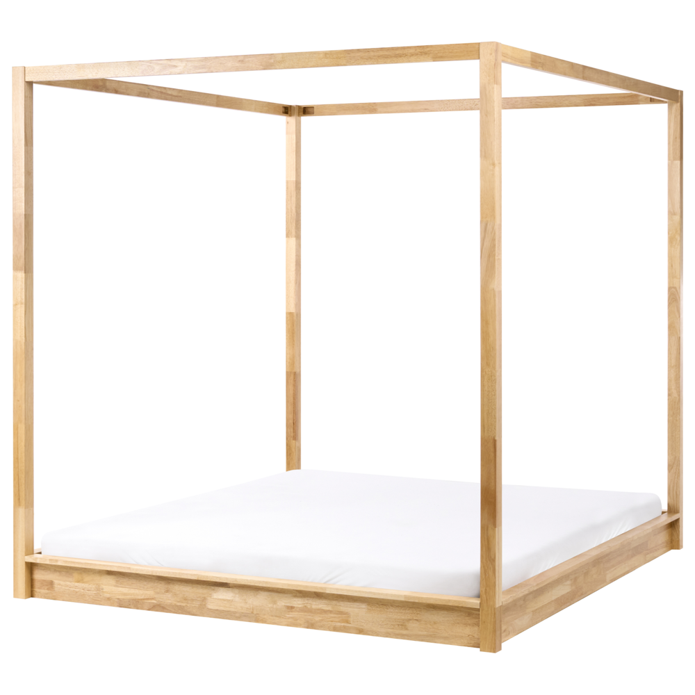 Letto in legno marrone chiaro 180 x 200 cm con baldacchino dal design minimalista