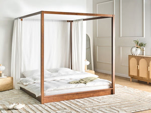 Letto in legno marrone scuro 160 x 200 cm con baldacchino dal design minimalista