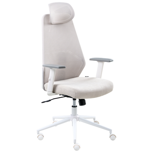 Sedia da ufficio multifunzionale con rivestimento in rete grigio chiaro con braccioli e poggiatesta regolabili Regolazione dell'altezza del sedile Base girevole