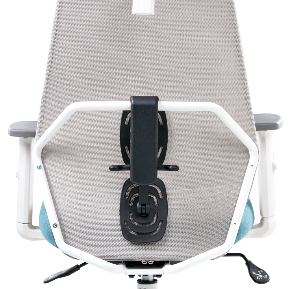 Sedia da ufficio multifunzionale con rivestimento in rete grigio chiaro e verde acqua con braccioli e poggiatesta regolabili Regolazione dell'altezza del sedile Base girevole