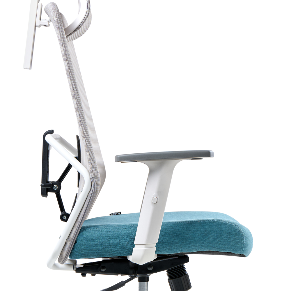 Sedia da ufficio multifunzionale con rivestimento in rete grigio chiaro e verde acqua con braccioli e poggiatesta regolabili Regolazione dell'altezza del sedile Base girevole