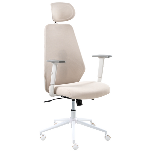 Sedia da ufficio multifunzionale con rivestimento in rete beige con braccioli e poggiatesta regolabili Regolazione dell'altezza del sedile Base girevole