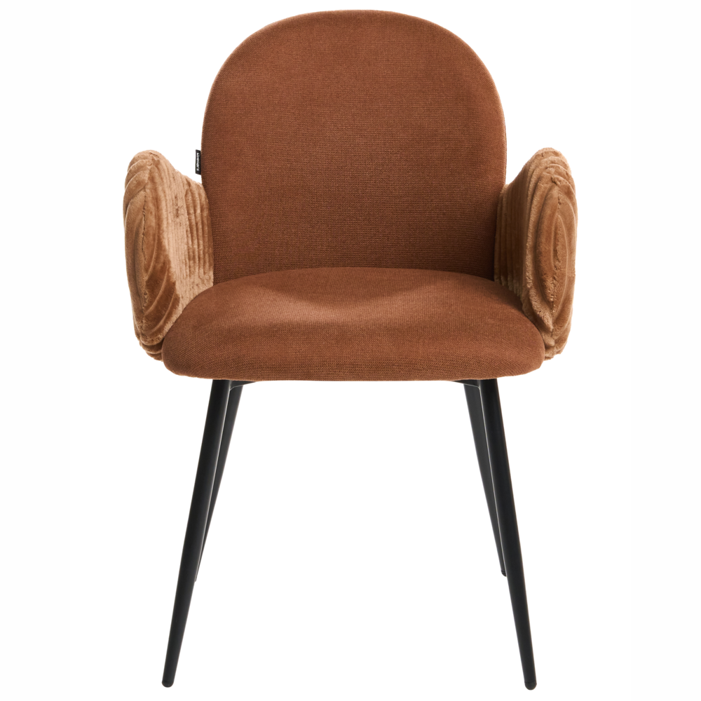 Set di 2 sedie da pranzo con rivestimento in tessuto marrone e braccioli in velluto stile retrò