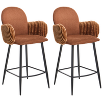 Set di 2 sedie da bar con rivestimento in tessuto marrone e braccioli in velluto stile retrò