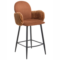 Set di 2 sedie da bar con rivestimento in tessuto marrone e braccioli in velluto stile retrò